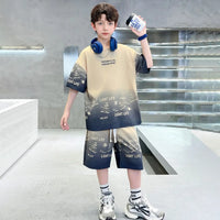 Boys Khaki Ombre Print Short Sleeves T-Shirt With Shorts Co-ord Sets Sets