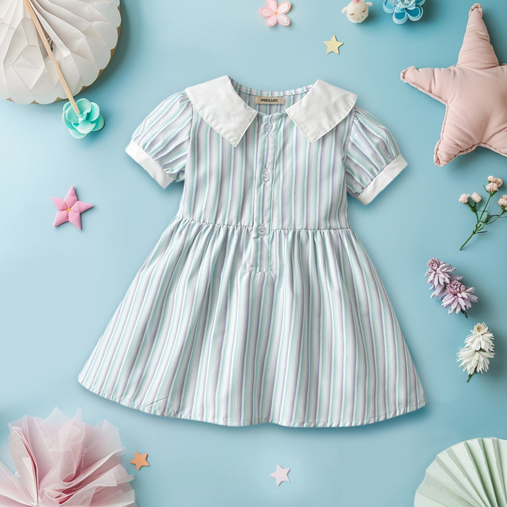 Girls Peter Pan Collar Striped Dress