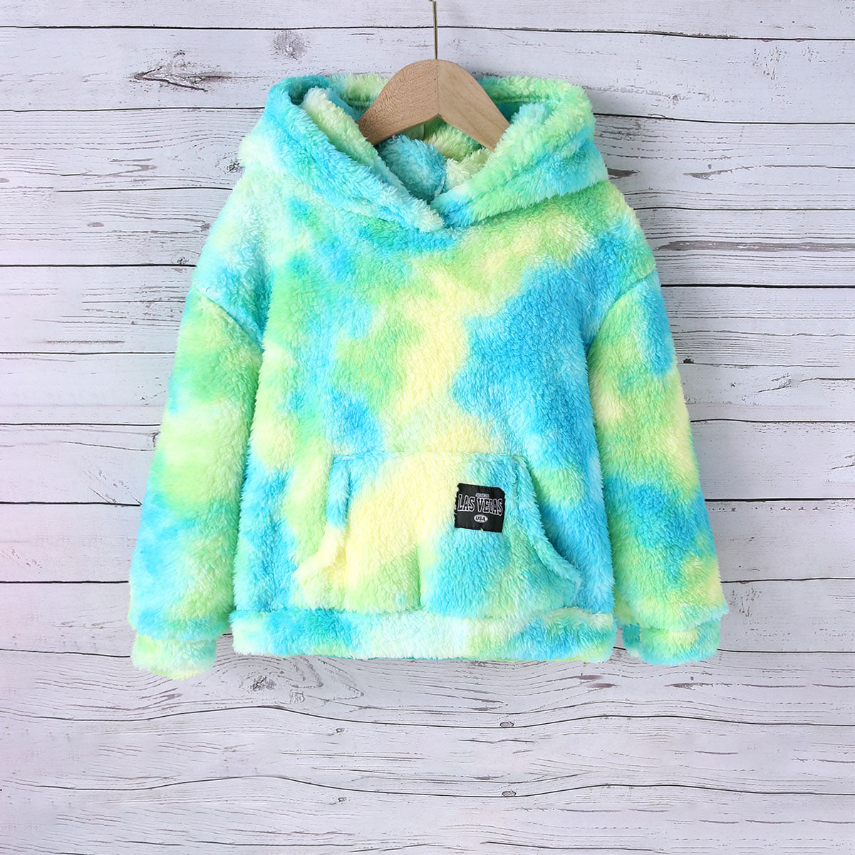 Girls Green Tie Dye Printed Hooded Neck Pullover Winter Sweatshirt Sweatshirts & Hoodies Green 7-8 Y