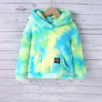 Girls Green Tie Dye Printed Hooded Neck Pullover Winter Sweatshirt Sweatshirts & Hoodies Green 7-8 Y
