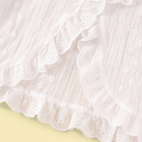 Girls White Schiffli Embroidered Short Sleeve Shrug Tops