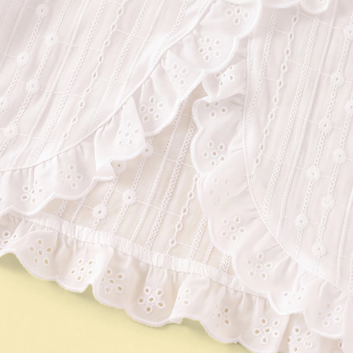 Girls White Schiffli Embroidered Short Sleeve Shrug Tops