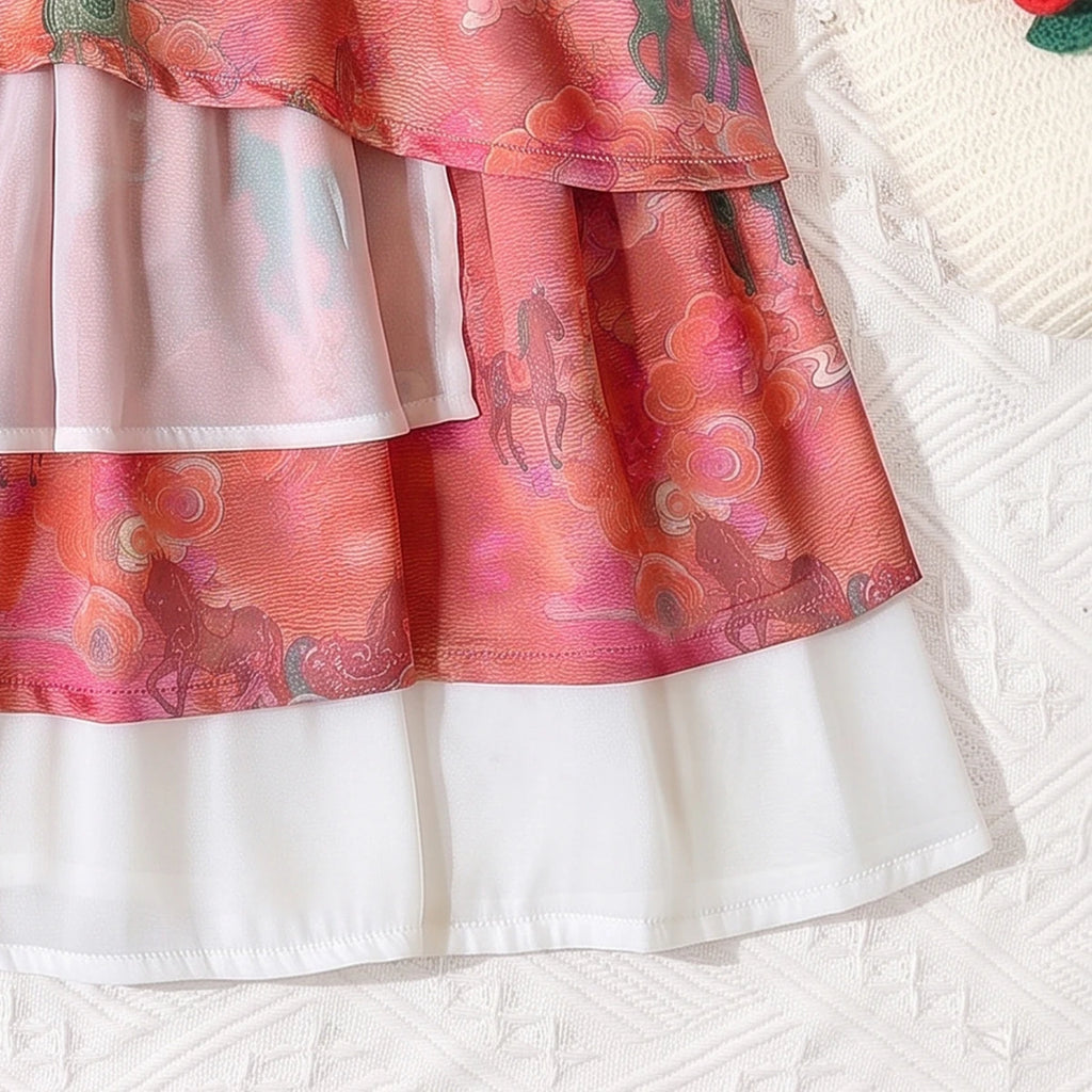 Girls Multicolour Animal Print Sleeveless Layered Dress Casual Dresses
