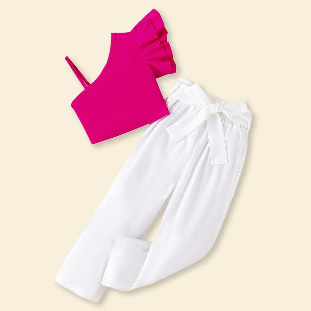 Girls One Shoulder Top With Pants Set