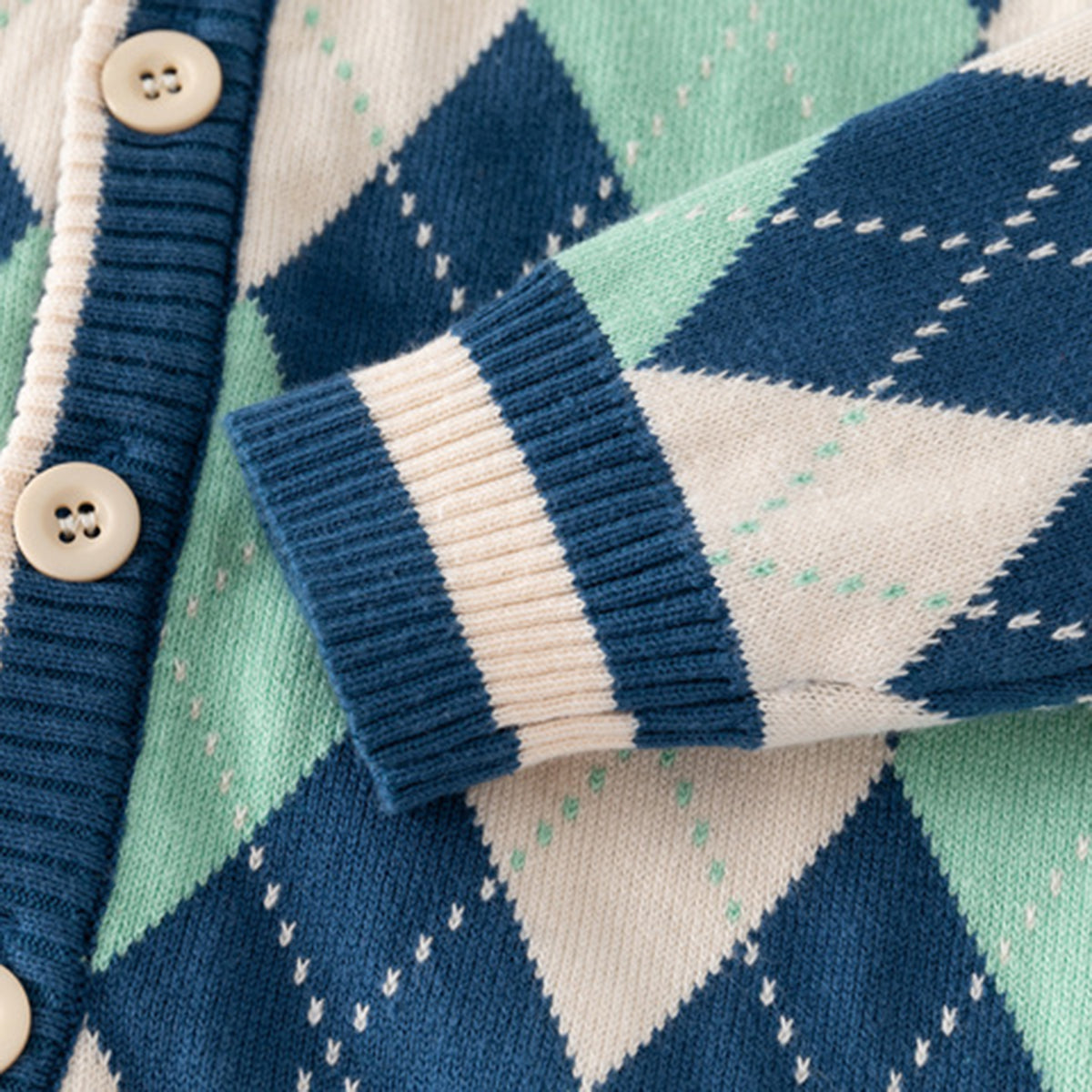 Boys Multicolor Cardigan With Self-design Diamond Patterns Sweaters & Cardigans