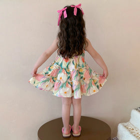Girls Multicolour Floral Print Sleeveless A-line Dress Casual Dresses