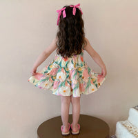 Girls Multicolour Floral Print Sleeveless A-line Dress Casual Dresses