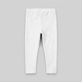 Girls Off White Solid Ankle Length Leggings Leggings & Tights