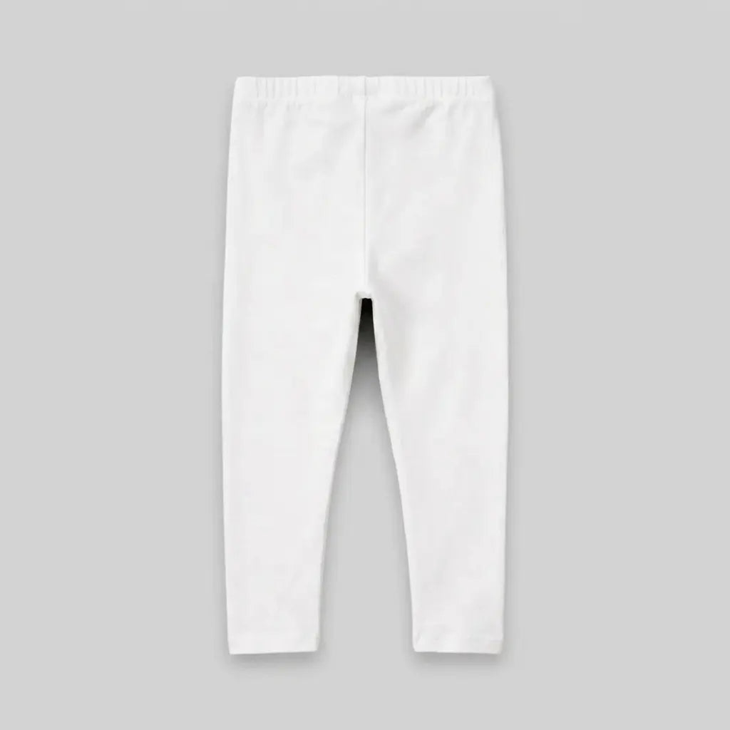 Girls Off White Solid Ankle Length Leggings Leggings & Tights