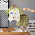 Boys Green Dinosaur Graphic Short Sleeves T-Shirt With Elasticated Shorts Sets Sets Blue 1-2 Y