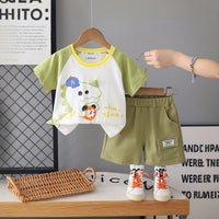 Boys Green Dinosaur Graphic Short Sleeves T-Shirt With Elasticated Shorts Sets Sets Blue 1-2 Y