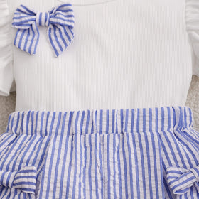 Girls White Flutter Sleeve Top With Striped Shorts Sets 2 pc. Sets