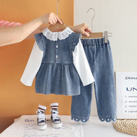 Girls Blue Solid Denim Tunic With T-Shirt & Denim Pants Set 2 pc. Sets