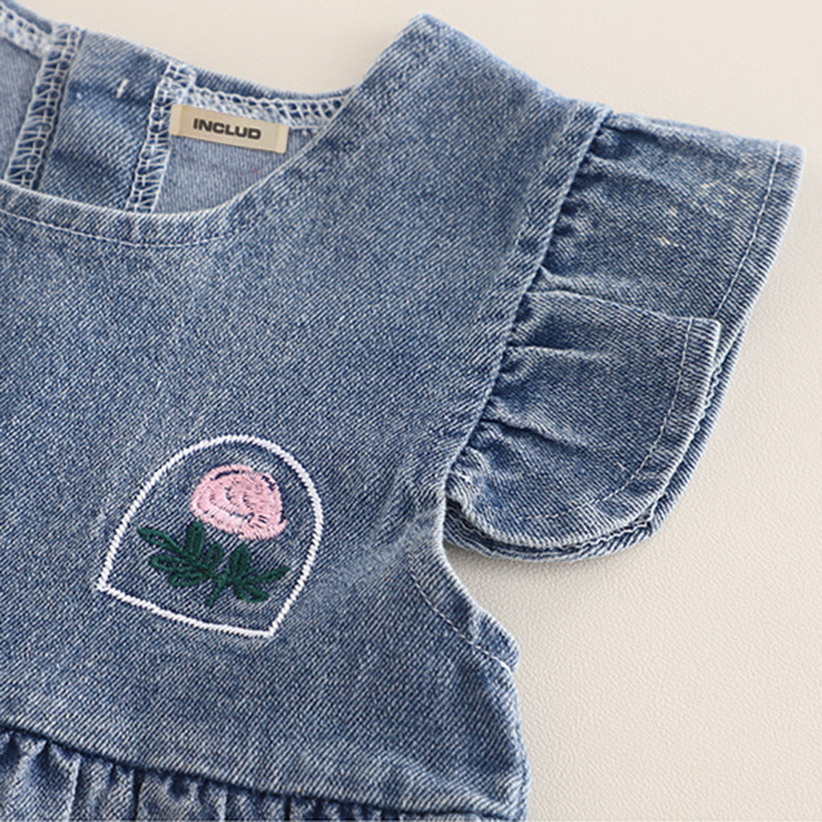 Girls Blue Solid Denim Tunic With T-Shirt & Denim Pants Set 2 pc. Sets