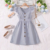 Girls Short Sleeve Fit & Flare Dress Casual Dresses Blue 7-8 Y 