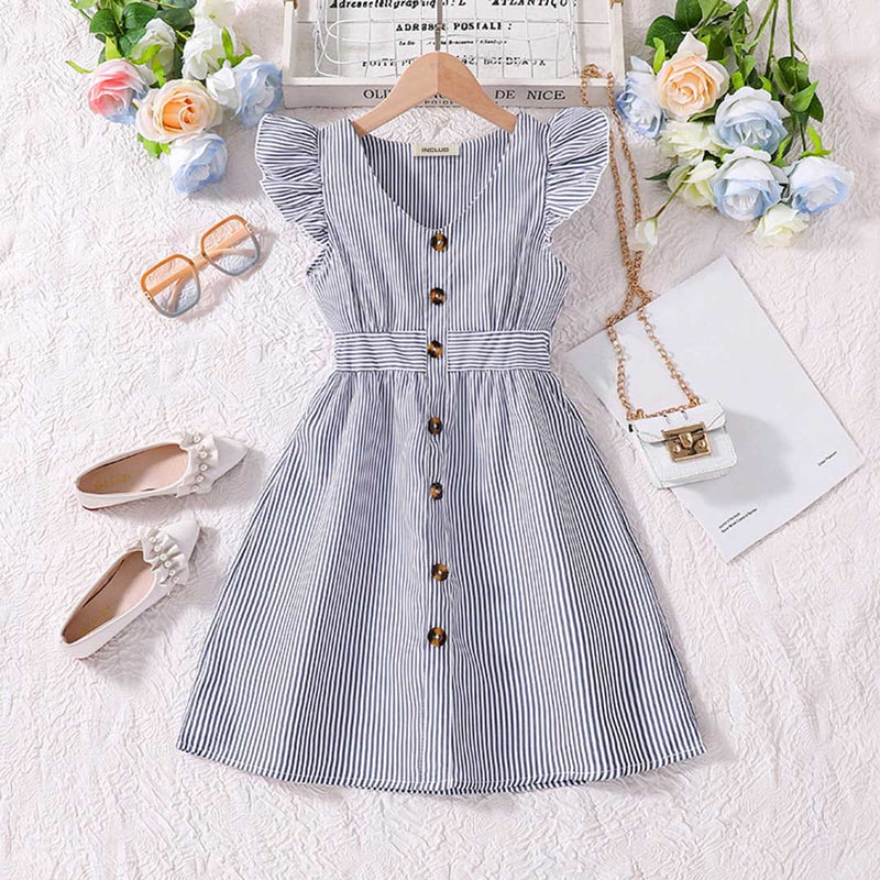 Girls Short Sleeve Fit & Flare Dress Casual Dresses Blue 7-8 Y 