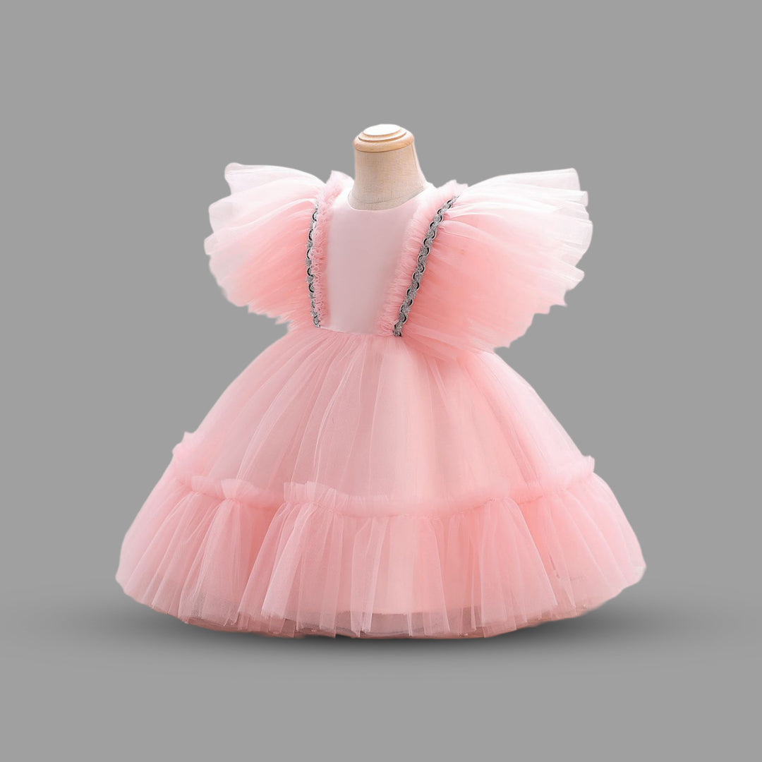 Girls Flying Sleeve Flared Party Dress Party Dresses   