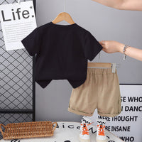 Boys Black Typographic Printed Short Sleeves Round Neck T-Shirt With Shorts Set 2 pc. Sets