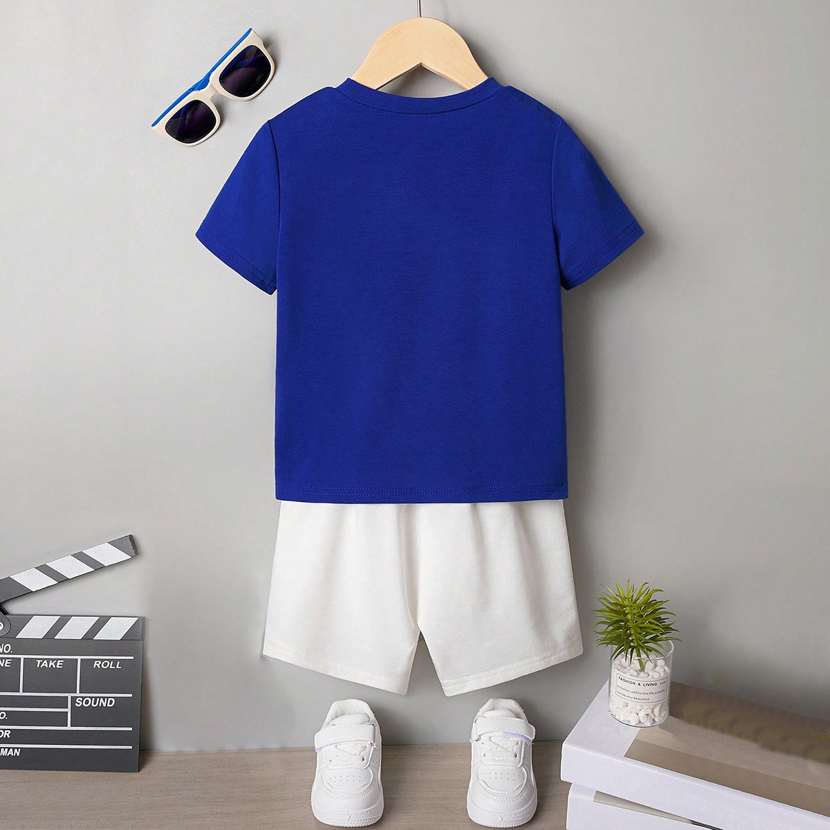 Boys Blue Typographic Printed Short Sleeves T-Shirt With Shorts Set 2 pc. Sets