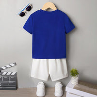 Boys Blue Typographic Printed Short Sleeves T-Shirt With Shorts Set 2 pc. Sets