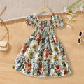 Girls Off-White Floral Print Smocked Casual Dress Casual Dresses