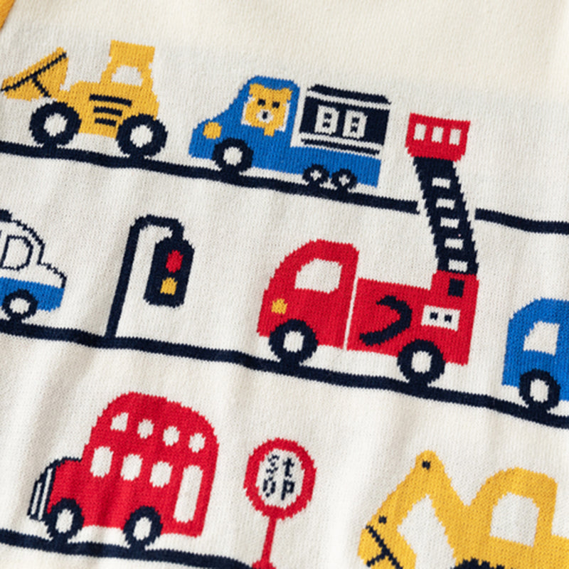 Boys Multicolor Regular Sweater With Self-Design Crane Cartoon Patterns Sweaters & Cardigans