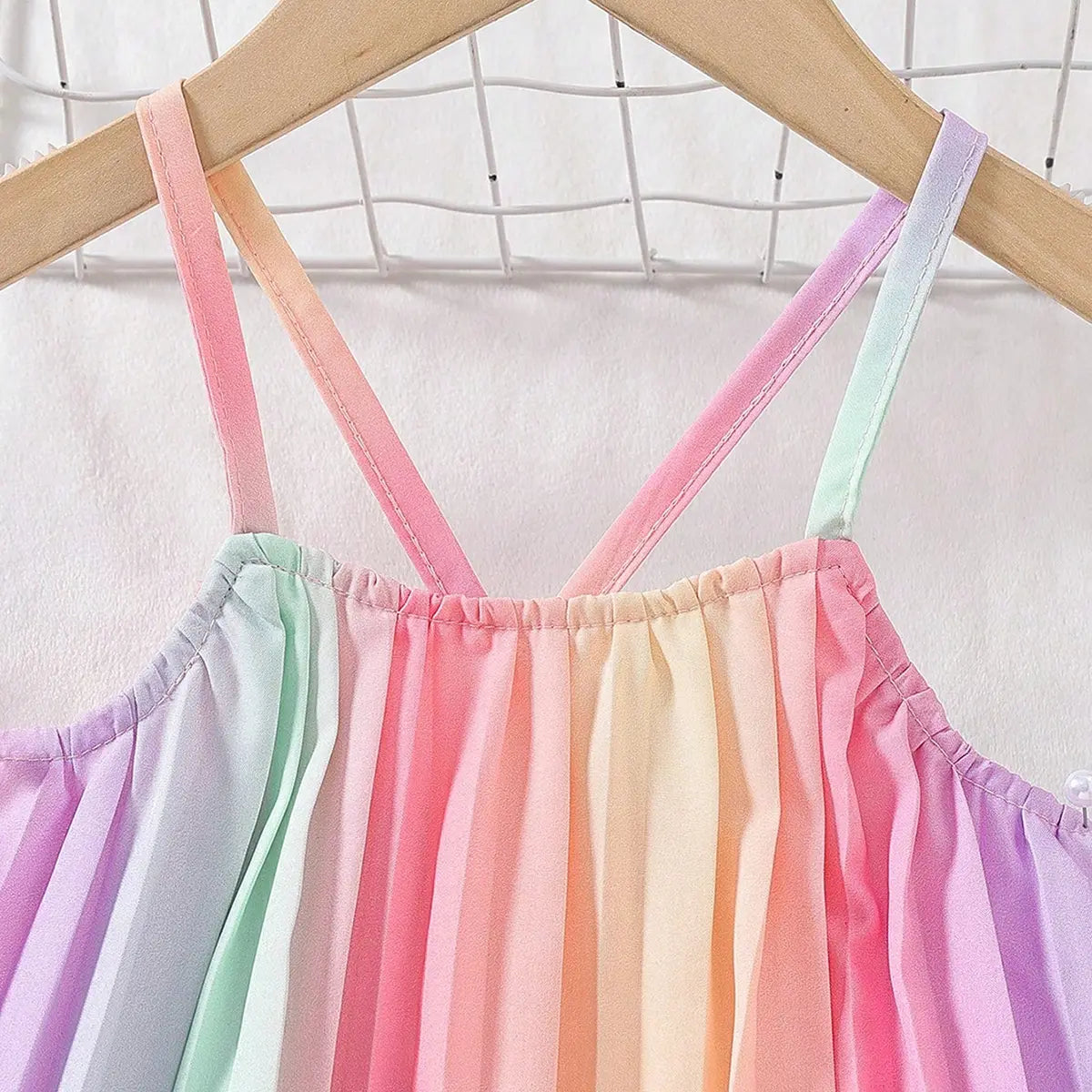 Girls Multicolor Rainbow Stripes Pleated Top & Wide-leg Pants Co-ord Sets Sets