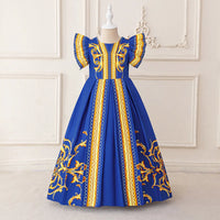 Girls Blue Printed Fit & Flare Dress With Flutter Sleeves Casual Dresses Blue 3-4 Y