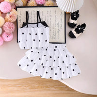 Girls White Polka Dot Print Sleeveless Top With Skirt Sets 2 pc. Sets