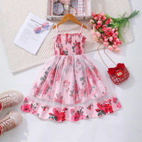 Girls Pink Floral Print Tulle Overlay Fit & Flare Dress Casual Dresses