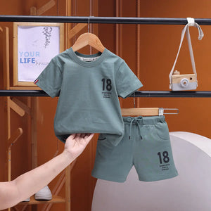 Boys Green Typographic Printed Short Sleeve T-Shirt With Shorts Sets 2 pc. Sets Green 6-12 M
