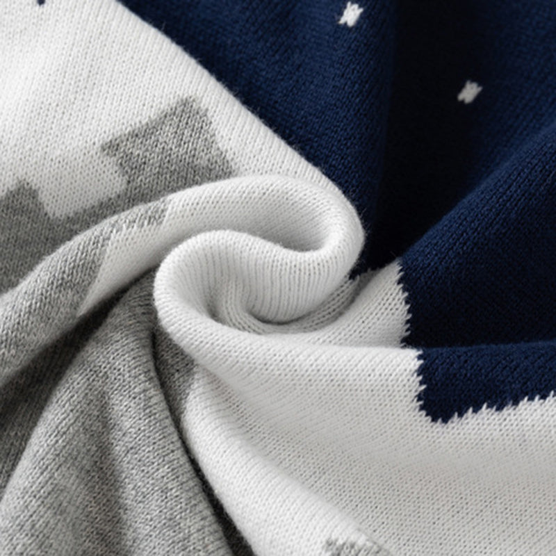 Boys Navy Blue Self-Design Jacquard Regular Sweater Sweaters & Cardigans