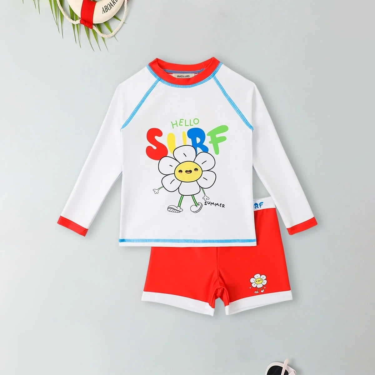 Boys White Graphics T-Shirt With Shorts Swimwear Sets Sets White 3-4 Y