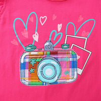 Girls Camera Graphic Top With Checked Shorts 2 pc. Sets   