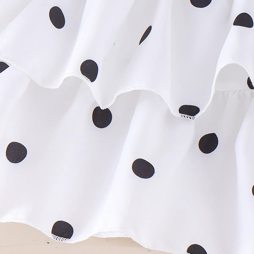 Girls White Polka Dot Print Sleeveless Top With Skirt Sets 2 pc. Sets