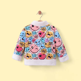 Girls Multicolour Smiley Printed Long Sleeve Jacket Coats & Jackets