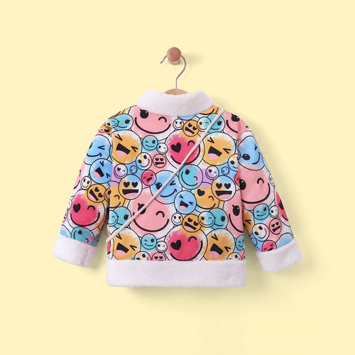 Girls Multicolour Smiley Printed Long Sleeve Jacket Coats & Jackets