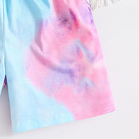 Girls Sky Blue Tie & Dye Printed T-Shirt With Shorts Set 2 pc. Sets