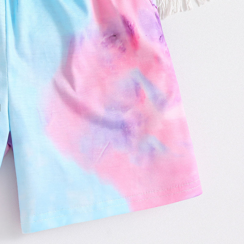 Girls Sky Blue Tie & Dye Printed T-Shirt With Shorts Set 2 pc. Sets