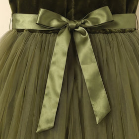Girls Olive Green Sleeveless Fit & Flare Party Dress Party Dresses