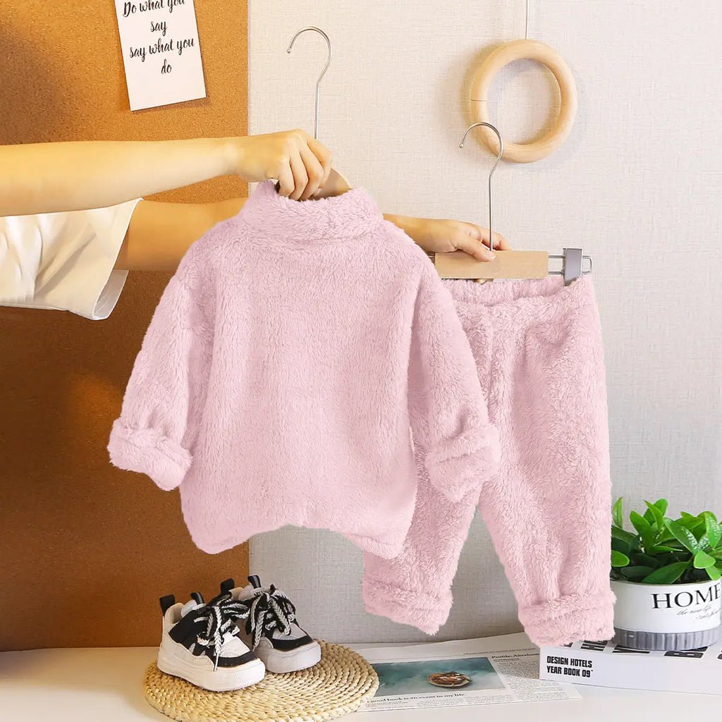 Girls Pink Fleece Zip-up Jacket With Jogger Co-ord Sets Sets