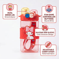 Cute Kids Red Dual Spout Water Bottle with Straw, Leakproof Lid & Adjustable Strap Trending Accessories