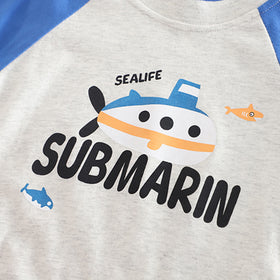 Boys Blue Submarine Printed Raglan Sleeves T-Shirt With Shorts Set 2 pc. Sets