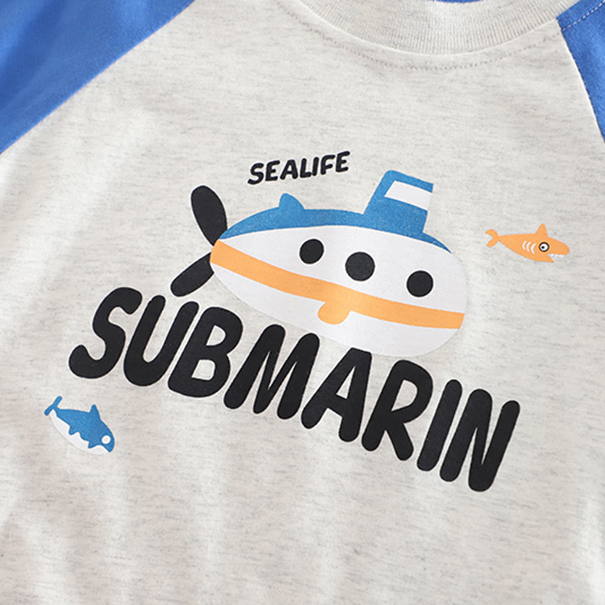 Boys Blue Submarine Printed Raglan Sleeves T-Shirt With Shorts Set 2 pc. Sets