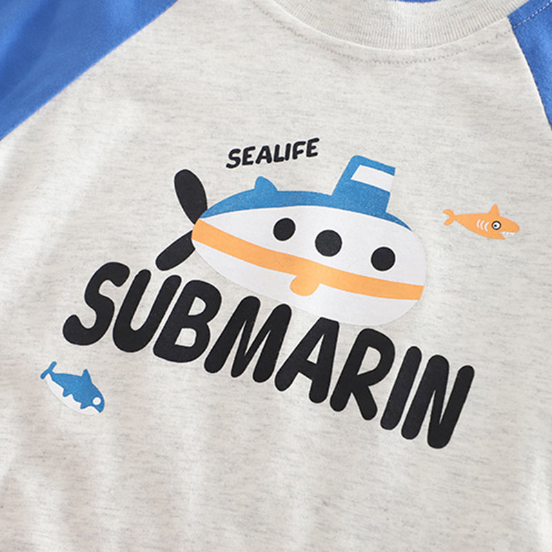 Boys Blue Submarine Printed Raglan Sleeves T-Shirt With Shorts Set 2 pc. Sets