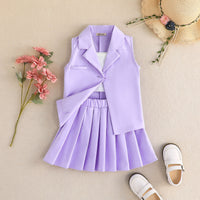 Girls Purple Sleeveless Jacket With Camisole Top And Skirts Set 3 pc. Sets