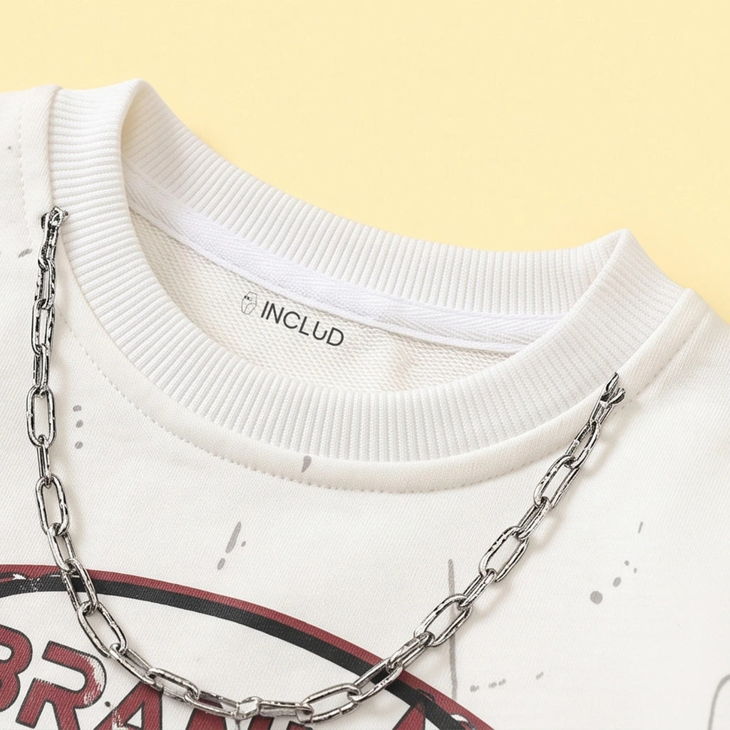 Boys Off White Typographic Sweatshirt & Denim Cargo Pants Sets Sets