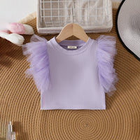 Girls Purple Crop Top With Polka Dot Printed Tulle Overlay Skirts Set Sets