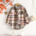 Girls Brown Flannel Checkered Full Sleeves Shacket Coats & Jackets Brown 3-4 Y