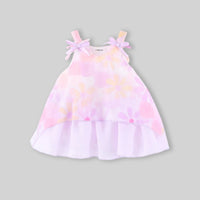 Girls Lilac Floral Print Bow A-Line High-Low Dress Casual Dresses